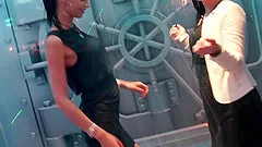 Enchanting babes enjoy the drizzling floor in which they dance seductively with wet attire