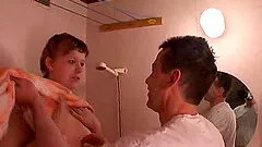 Two studs take turns on a sex starved brunette milf hardcore