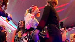 Wild chicks meet guys at a club and fuck them while the crowd cheers