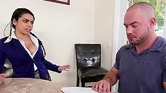 A coed pulls her panties aside so her tutor can put his dick in