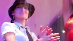 Lovely girls go nude to at least have a finger trail down their cunts at the club