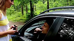 Random chic falls for a roadside fuck behind the car in a close up shoot