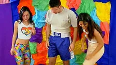 Bouncy dude enjoys the company of two provoking dames doting for a rough bonking