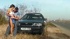 Street anal fuck next to car
