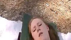 Chic in a fishnet pantyhose toys her cooter before submitting it to a rough fucking