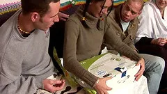 Skinny brunette with pigtails enjoying a hardcore gangbang