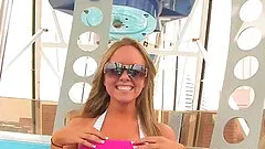 Giddy solo pornstar shows off her big tits in public