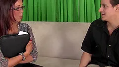 Glasses and stockings on a pretty girl turn him on