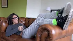 Nerdy teen babe gets pleasured by a much older man