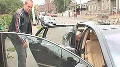 Taking a stranger for a ride outside of town in her car