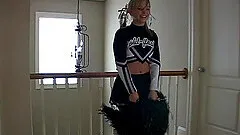 Horny cheerleader loses her bottoms while practicing  her moves