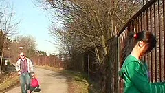 Wild teen with a curvy body getting her pussy licked by an old man in public