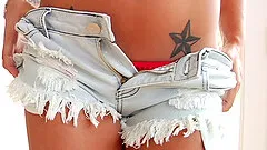 Curvy brunette strokes her pussy with a toy as her anal gets spooked