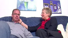 Stocking-clad granny with glasses enjoying a hardcore threesome