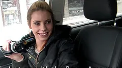 Shana Lane fingers her pussy in a car and gives a nice blowjob