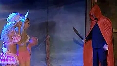 Lesbians in nylon stockings enjoy licking and toying in parody scene