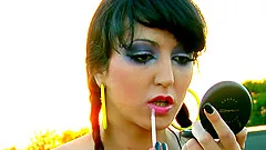 Cute lesbian pornstars in fishnet stockings masturbating passionately outdoor