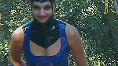 Horny girls enjoy lesbians sex outdoors using a rubber toy