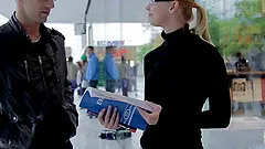 Nerdy blonde with small tits enjoys a hardcore bed sex action