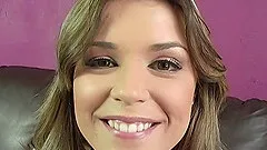 Radiant blonde babe gives a blowjob then gets drilled hardcore in a spicy interracial clip