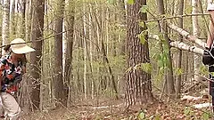 Lovely couple out in the woods cannot wait to get home and decide to have forest sex