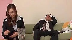 Kinky Japanese bombshell gives a dick a cute suck and bounces on it