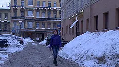 He peels off this hottie's tight jeans and slams her in the butt