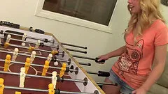 Blonde teen with a slim tattooed body sucking a big cock