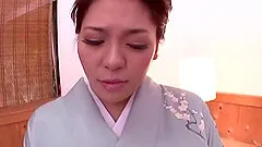 Traditional Japanese woman bends to have the massive tool disappear in her forested cunt in POV