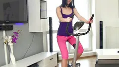 Her cardio workout ends with her fingers buried in her pussy