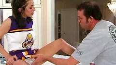 Cheerleader delivers a superb blowjob before getting banged doggystyle