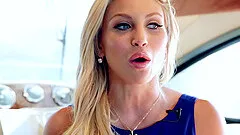 Gorgeous blonde bitch stripping and posing on a boat