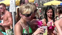 Classy babes in bikini get wild flashing their nice ass in public beach