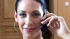 Skinny teen with long dark hair getting her pussy licked by an old man