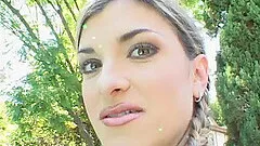 Glamorous pornstar moaning as her shaved pussy gets fingered before being smashed outdoor