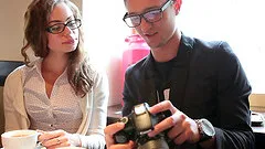 chic with glasses endures a hardcore doggystyle nailing in a close up shoot