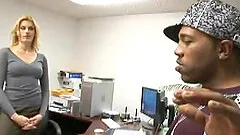 Office girl Darryl Hanah enjoys banging by big black cock in interracial sex