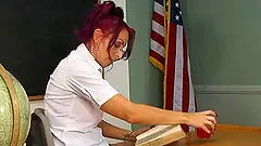 Alluring college teacher getting fucked hardcore in class before receiving facial cumshot