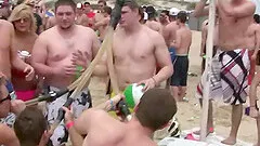 Erotic amateur flasher in bikini dancing uncontrollably at the party outdoor