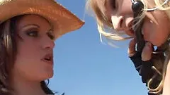 Blonde slut with small tits enjoying an interracial foursome