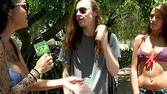 Big boobs dames in sexy shorts and bras get nailed hardcore in a thrilling FFM sex