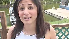 Angelic brunette with small tits moaning while being worked on hardcore missionary