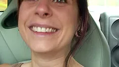 Sweet tities are bouncing in a car while a stud is driving