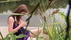 Hot lady masturbates on a boat in naked