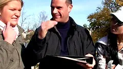 Three friends have a hardcore fuck after a walk in the park