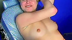 Blonde with Small tits moaning while masturbating using sex machine