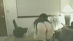 Retro amateur brunette dildo fucking her cunt in masturbation