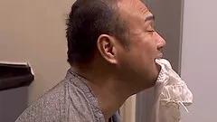 Letting an older man play with her tits and sucking him off