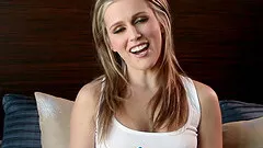 Blonde cutie Sasha Heart in a skin tight tank top talking backstage