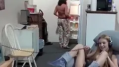 Dorm room coeds sucking and fucking dick in POV threesome